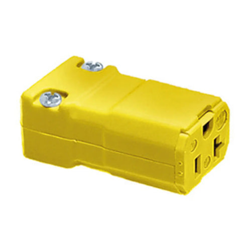 Hubbell HBL5369VY, Female Connector Body, Valise Series, IP20 Suitability, 20A 125V, 5-20R, 2-Pole 3-Wire Grounding, Yellow