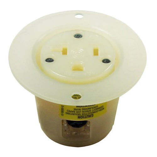 Hubbell HBL5379C, Flanged Single Receptacles, Nylon Casing, Back Wired, 20A 125V, 5-20R, 2-Pole 3-Wire Grounding, White