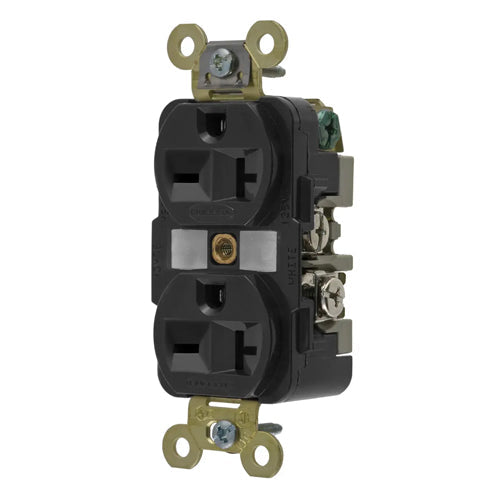 Hubbell HBL5462BK, Extra Heavy Duty Max Duplex Receptacles, Nylon Face, Back and Side Wired, 20A 250V, 6-20R, 2-Pole 3-Wire Grounding, Black