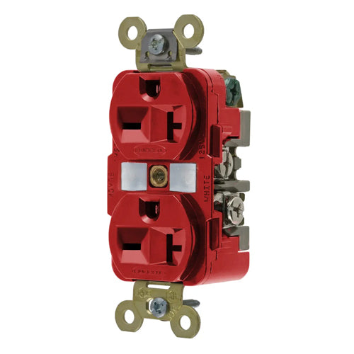 Hubbell HBL5462R, Extra Heavy Duty Max Duplex Receptacles, Nylon Face, Back and Side Wired, 20A 250V, 6-20R, 2-Pole 3-Wire Grounding, Red