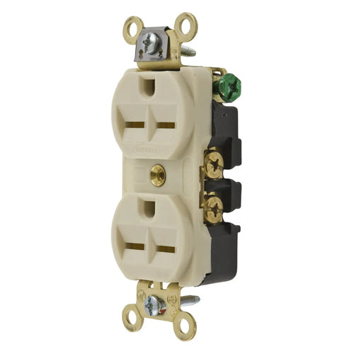 Hubbell HBL5652I, Extra Heavy Duty Max Duplex Receptacles, Nylon Face, Side Wired Only, 15A 250V, 6-15R, 2-Pole 3-Wire Grounding, Ivory