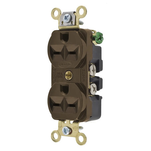 Hubbell HBL5652, Extra Heavy Duty Max Duplex Receptacles, Nylon Face, Side Wired Only, 15A 250V, 6-15R, 2-Pole 3-Wire Grounding, Brown