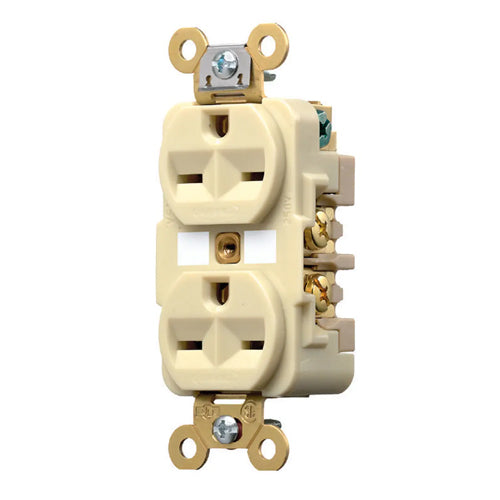 Hubbell HBL5662I, Extra Heavy Duty Max Duplex Receptacles, Nylon Face, Back and Side Wired, 15A 250V, 6-15R, 2-Pole 3-Wire Grounding, Ivory