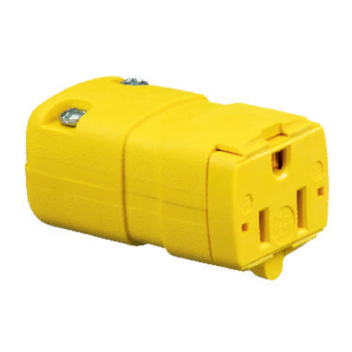 Hubbell HBL5963VY, Female Connector Body, Valise Series, Insulation Displacement Terminals, 15A 125V, 5-15R, 2-Pole 3-Wire Grounding, Yellow