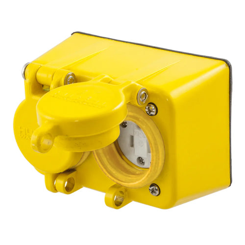 Hubbell HBL60W47D, Watertight Straight Blade Duplex Receptacle with Lift Cover, 15A 125V, 5-15R, 2-Pole 3-Wire Grounding, Yellow