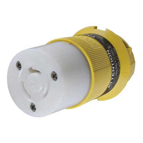 Hubbell HBL73CM14C, Insulgrip Female Connector Body, Corrosion Resistant, Yellow Nylon, 20A 125/250V, 3-Pole 3-Wire Non-Grounding