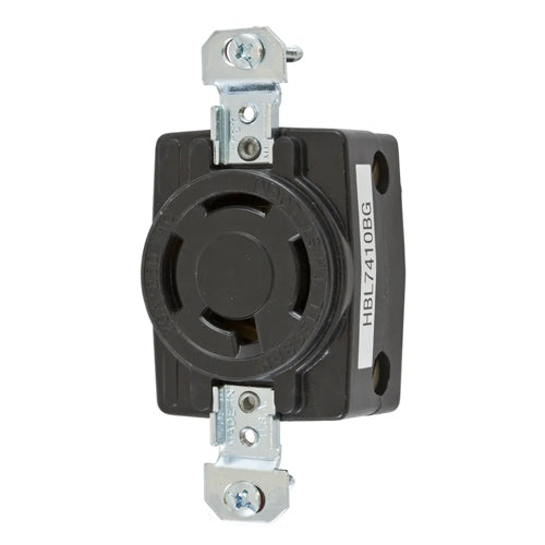 Hubbell HBL7410BG, Single Flush Receptacles, Black Thermoset, Back Wired, 20A 250V, 3 Phase, 3-Pole 4-Wire Grounding