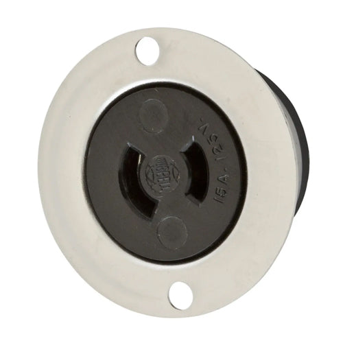 Hubbell HBL7468, Midget Flanged Receptacle, Stainless Steel Flange, Exposed Terminals, 15A 125V, ML-1R, 2-Pole 2-Wire Non-Grounding