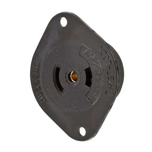 Hubbell HBL7487N, Midget Flanged Receptacles, Exposed Terminals, Black Nylon Flange, 15A 125/250V, ML-3R, 3-Pole 3-Wire Non Grounding