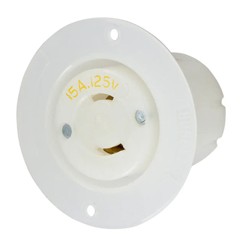 Hubbell HBL7526C, Insulgrip Flanged Receptacles, Nylon Casing, Backwired, Multiple Drive Screws, 15A 125V, L1-15R, 2-Pole 2-Wire Non-Grounding