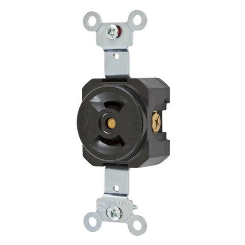 Hubbell HBL7535, Insulgrip Receptacles, Single, Flush, Black Phenolic, 15A 125V, L1-15R, 2-Pole 2-Wire Non-Grounding