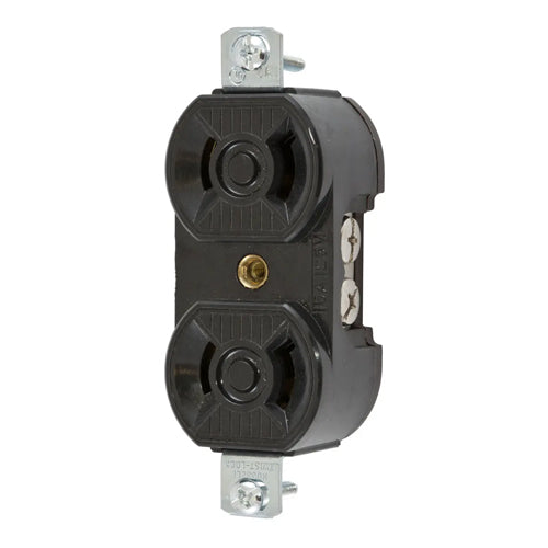 Hubbell HBL7540, Insulgrip Receptacles, Duplex, Flush, Black Phenolic, 15A 125V, L1-15R, 2-Pole 2-Wire Non-Grounding