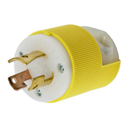 Hubbell HBL7567CY, Insulgrip Male Plugs, Yellow and White Nylon, Multiple Drive Screws, 10A 250V/15A 125V, 3-Pole 3-Wire Non-Grounding