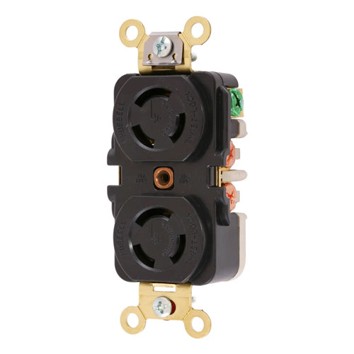 Hubbell HBL7580G, Duplex Flush Receptacles, Black RTP, Back And Side Wired, 10A 250V/15A 125V, 2-Pole 3-Wire Grounding