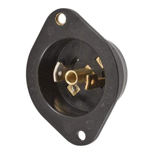 Hubbell HBL7595N, Midget Flanged Inlets, Exposed Terminals, Black Nylon Flange, 15A 125V, ML-2P, 2-Pole 3-Wire Grounding