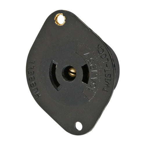Hubbell HBL7596N, Midget Flanged Receptacles, Exposed Terminals, Black Nylon Flange, 15A 125V, ML-2R, 2-Pole 3-Wire Grounding