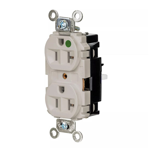 Hubbell HBL8300STLA, EdgeConnect Extra Heavy Duty Max Duplex Receptacles, Hospital Grade, Finder Groove Face, Spring Termination, 20A 125V, 5-20R, 2-Pole 3-Wire Grounding, Light Almond