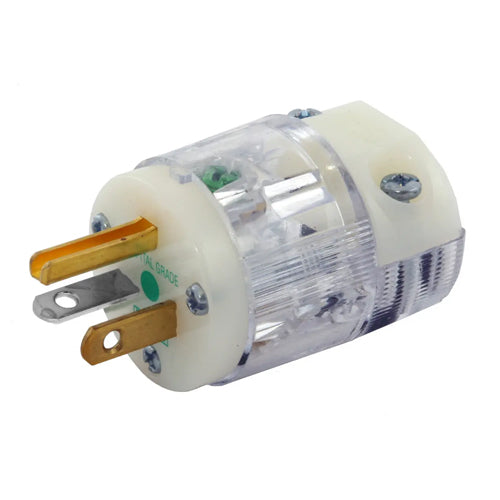 Hubbell HBL8315CT, Male Plugs, Insulgrip, Hospital Grade, Transparent Housing, 20A 125V, 5-20P, 2-Pole 3-Wire Grounding