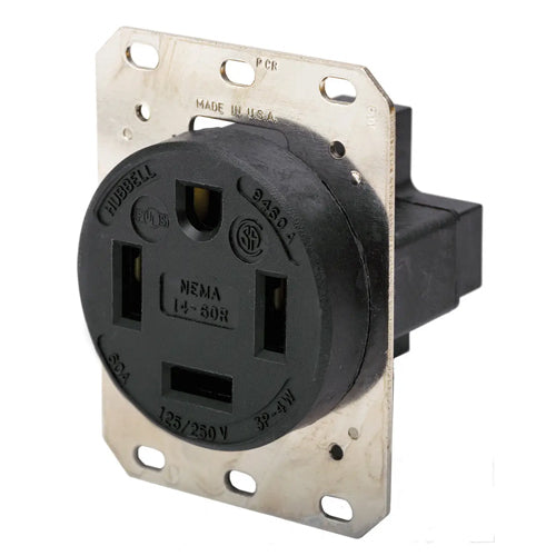 Hubbell HBL9460A, Single Flush Receptacle, Reinforced Thermoplastic Polyester Housing, 60A 125/250V, 14-60R, 3-Pole 4-Wire Grounding, Black