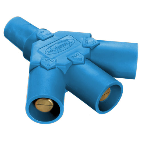 Hubbell HBLF3MBL, Series 16 Single Pole, Tri-Tap Connector (Female-Male-Male-Male), 300/400A 600V AC/DC, Blue