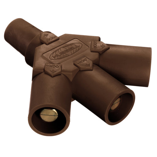 Hubbell HBLF3MBN, Series 16 Single Pole, Tri-Tap Connector (Female-Male-Male-Male), 300/400A 600V AC/DC, Brown