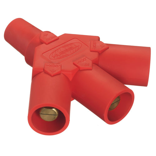 Hubbell HBLF3MR, Series 16 Single Pole, Tri-Tap Connector (Female-Male-Male-Male), 300/400A 600V AC/DC, Red