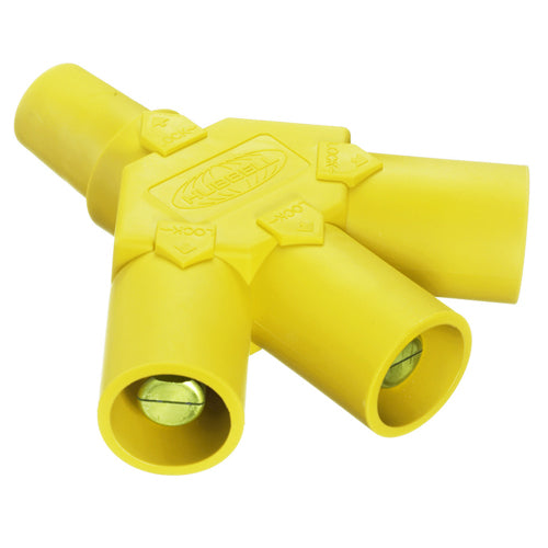 Hubbell HBLF3MY, Series 16 Single Pole, Tri-Tap Connector (Female-Male-Male-Male), 300/400A 600V AC/DC, Yellow