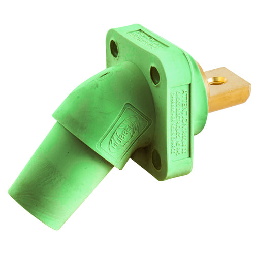 Hubbell HBLFRABGN, Series 16 Single Pole, Angled Female Receptacle, Bus Bar, Through Hole Mounting, 300/400A 600V AC/DC, Green