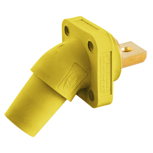 Hubbell HBLFRABY, Series 16 Single Pole, Angled Female Receptacle, Bus Bar, Through Hole Mounting, 300/400A 600V AC/DC, Yellow