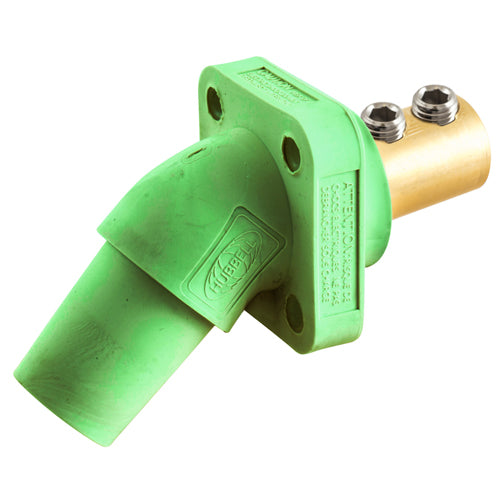 Hubbell HBLFRAGN, Series 16 Single Pole, Angled Female Receptacle, Double Set Screw, Through Hole Mounting, 300/400A 600V AC/DC, Green