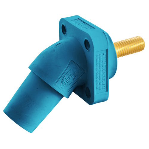 Hubbell HBLFRASBL, Series 16 Single Pole, Angled Female Receptacle, Stud Type, Through Hole Mounting, 300/400A 600V AC/DC, Blue