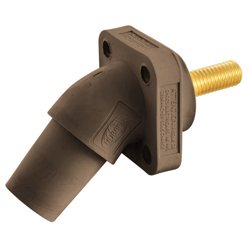 Hubbell HBLFRASBN, Series 16 Single Pole, Angled Female Receptacle, Stud Type, Through Hole Mounting, 300/400A 600V AC/DC, Brown