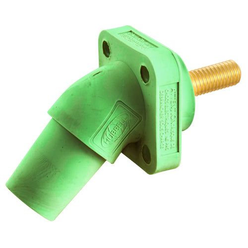 Hubbell HBLFRASGN, Series 16 Single Pole, Angled Female Receptacle, Stud Type, Through Hole Mounting, 300/400A 600V AC/DC, Green