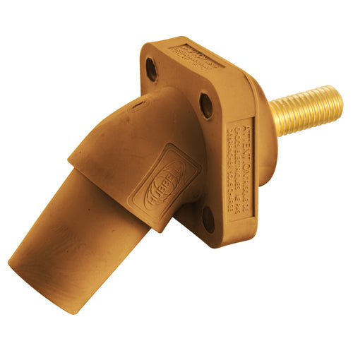 Hubbell HBLFRASO, Series 16 Single Pole, Angled Female Receptacle, Stud Type, Through Hole Mounting, 300/400A 600V AC/DC, Orange