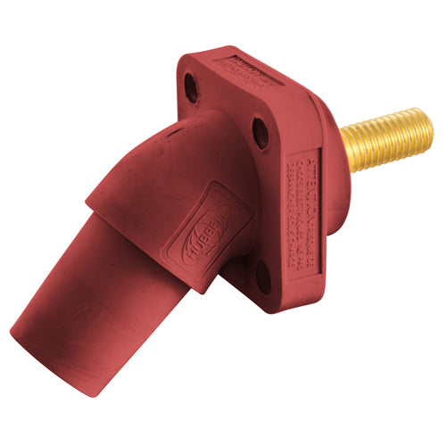 Hubbell HBLFRASR, Series 16 Single Pole, Angled Female Receptacle, Stud Type, Through Hole Mounting, 300/400A 600V AC/DC, Red