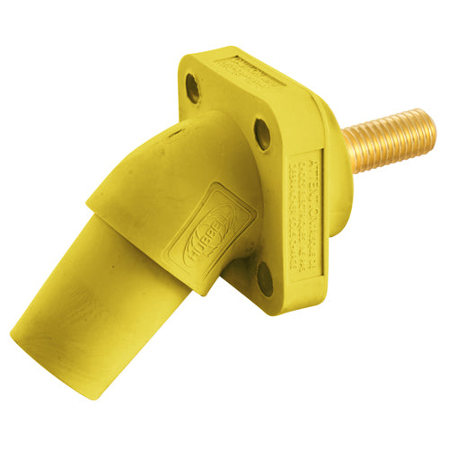 Hubbell HBLFRASY, Series 16 Single Pole, Angled Female Receptacle, Stud Type, Through Hole Mounting, 300/400A 600V AC/DC, Yellow