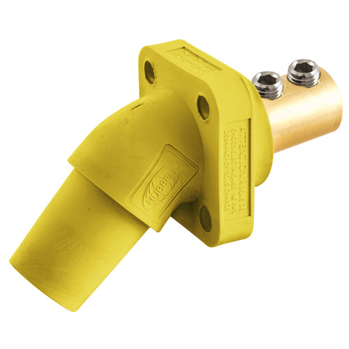 Hubbell HBLFRAY, Series 16 Single Pole, Angled Female Receptacle, Double Set Screw, Through Hole Mounting, 300/400A 600V AC/DC, Yellow