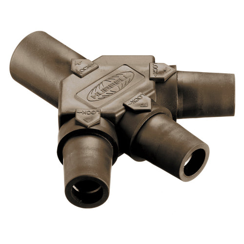 Hubbell HBLM3FBN, Series 16 Single Pole, Tri-Tap Connector (Male-Female-Female-Female), 300/400A 600V AC/DC, Brown