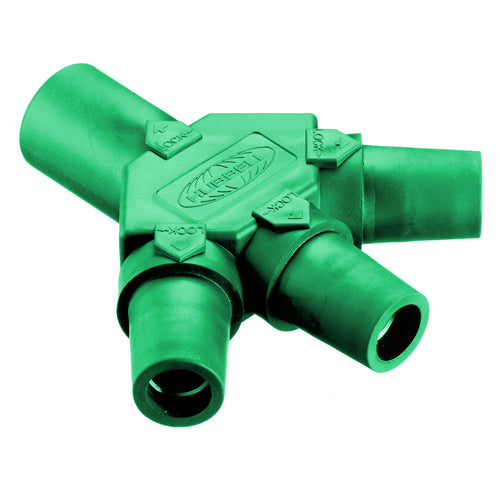 Hubbell HBLM3FGN, Series 16 Single Pole, Tri-Tap Connector (Male-Female-Female-Female), 300/400A 600V AC/DC, Green