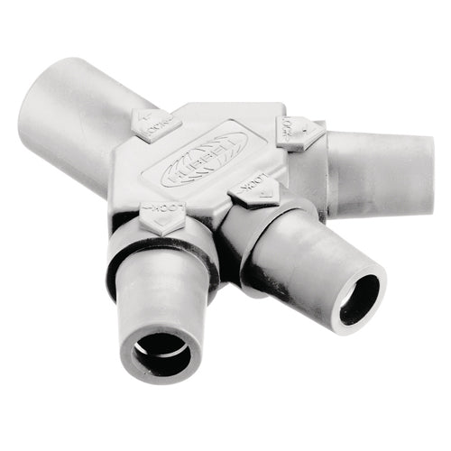 Hubbell HBLM3FW, Series 16 Single Pole, Tri-Tap Connector (Male-Female-Female-Female), 300/400A 600V AC/DC, White