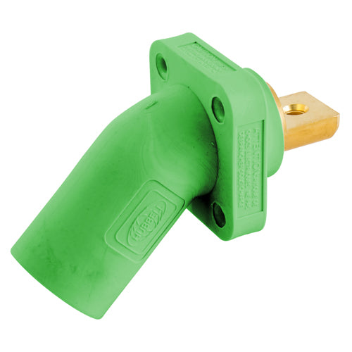 Hubbell HBLMRABGN, Series 16 Single Pole, Angled Male Receptacle, Bus Bar, Through Hole Mounting, 300/400A 600V AC/DC, Green