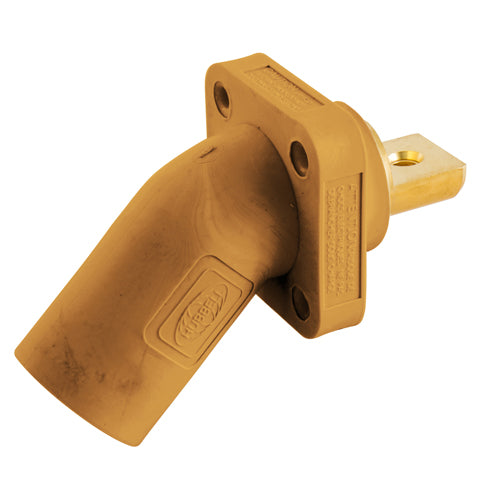 Hubbell HBLMRABO, Series 16 Single Pole, Angled Male Receptacle, Bus Bar, Through Hole Mounting, 300/400A 600V AC/DC, Orange