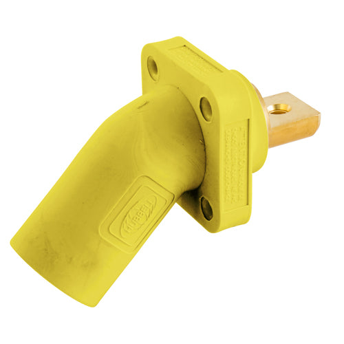 Hubbell HBLMRABY, Series 16 Single Pole, Angled Male Receptacle, Bus Bar, Through Hole Mounting, 300/400A 600V AC/DC, Yellow