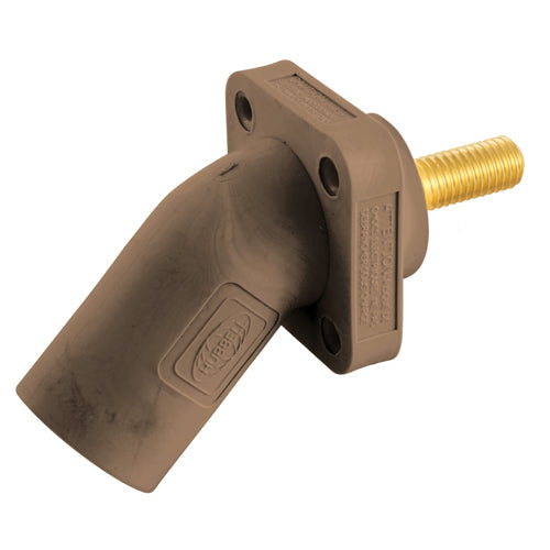 Hubbell HBLMRASBN, Series 16 Single Pole, Angled Male Receptacle, Stud Type, Through Hole Mounting, 300/400A 600V AC/DC, Brown