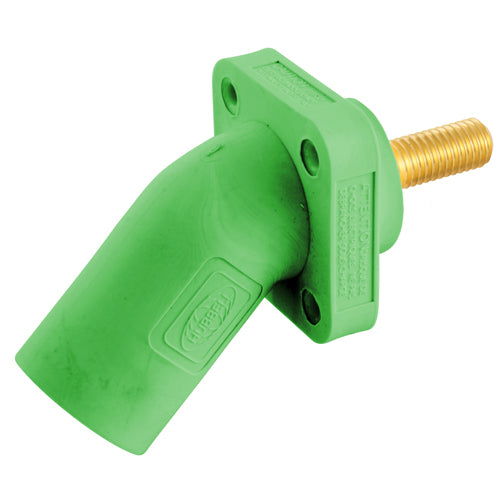 Hubbell HBLMRASGN, Series 16 Single Pole, Angled Male Receptacle, Stud Type, Through Hole Mounting, 300/400A 600V AC/DC, Green