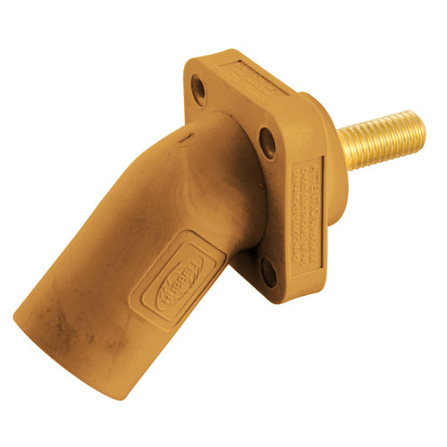 Hubbell HBLMRASO, Series 16 Single Pole, Angled Male Receptacle, Stud Type, Through Hole Mounting, 300/400A 600V AC/DC, Orange