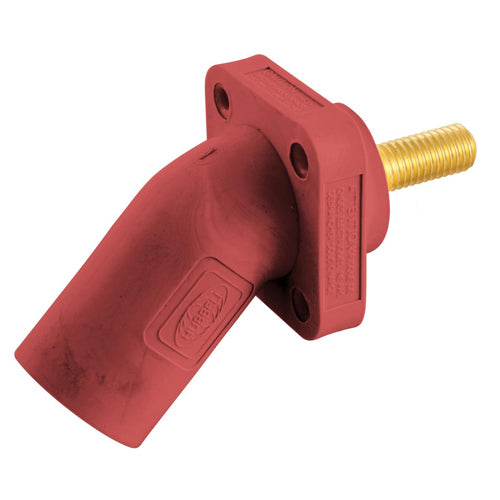 Hubbell HBLMRASR, Series 16 Single Pole, Angled Male Receptacle, Stud Type, Through Hole Mounting, 300/400A 600V AC/DC, Red