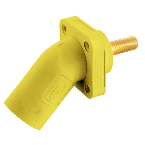 Hubbell HBLMRASY, Series 16 Single Pole, Angled Male Receptacle, Stud Type, Through Hole Mounting, 300/400A 600V AC/DC, Yellow