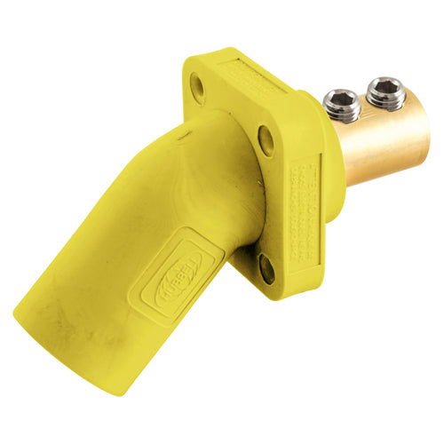 Hubbell HBLMRAY, Series 16 Single Pole, Angled Male Receptacle, Double Set Screw, Through Hole Mounting, 300/400A 600V AC/DC, Yellow