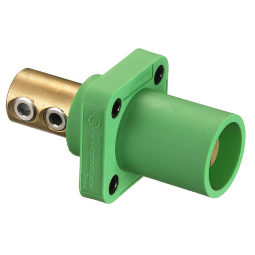 Hubbell HBLMRGN, Series 16 Single Pole, Male Receptacle, Double Set Screw, Through Hole Mounting, 300/400A 600V AC/DC, Green